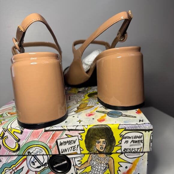 New Jeffrey Campbell Dollz Cap Toe Slingback Pumps Beige Black Buckle Sz 10 - Picture 5 of 8